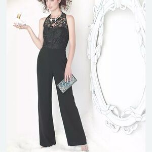Anthropologie Leifsdottir Wide Leg Jumpsuit 4 Black Lace Evening Cocktail Party